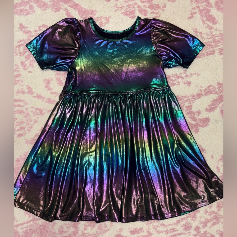 Pink Chicken Laurie Lame Dress - Rainbow Iridescent 7 y Girls - Picture 2 of 7